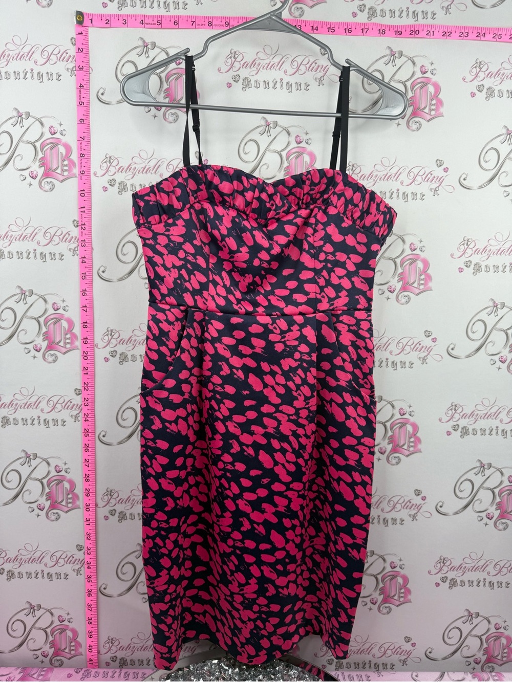 Kensie dress navy blue Black & Hot Pink Strapless Patterned Midi Dress
